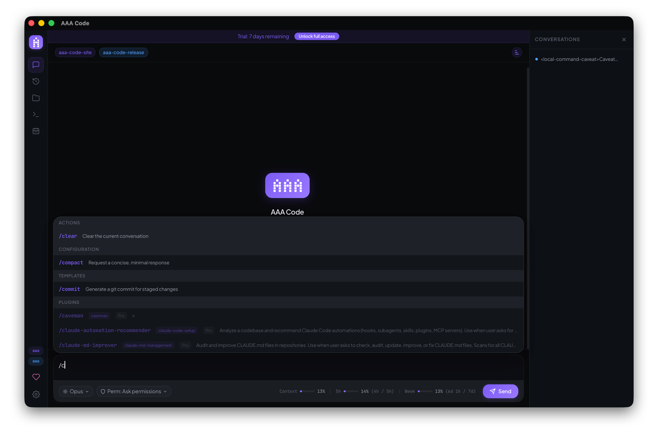 CLI capabilities with slash commands in the GUI