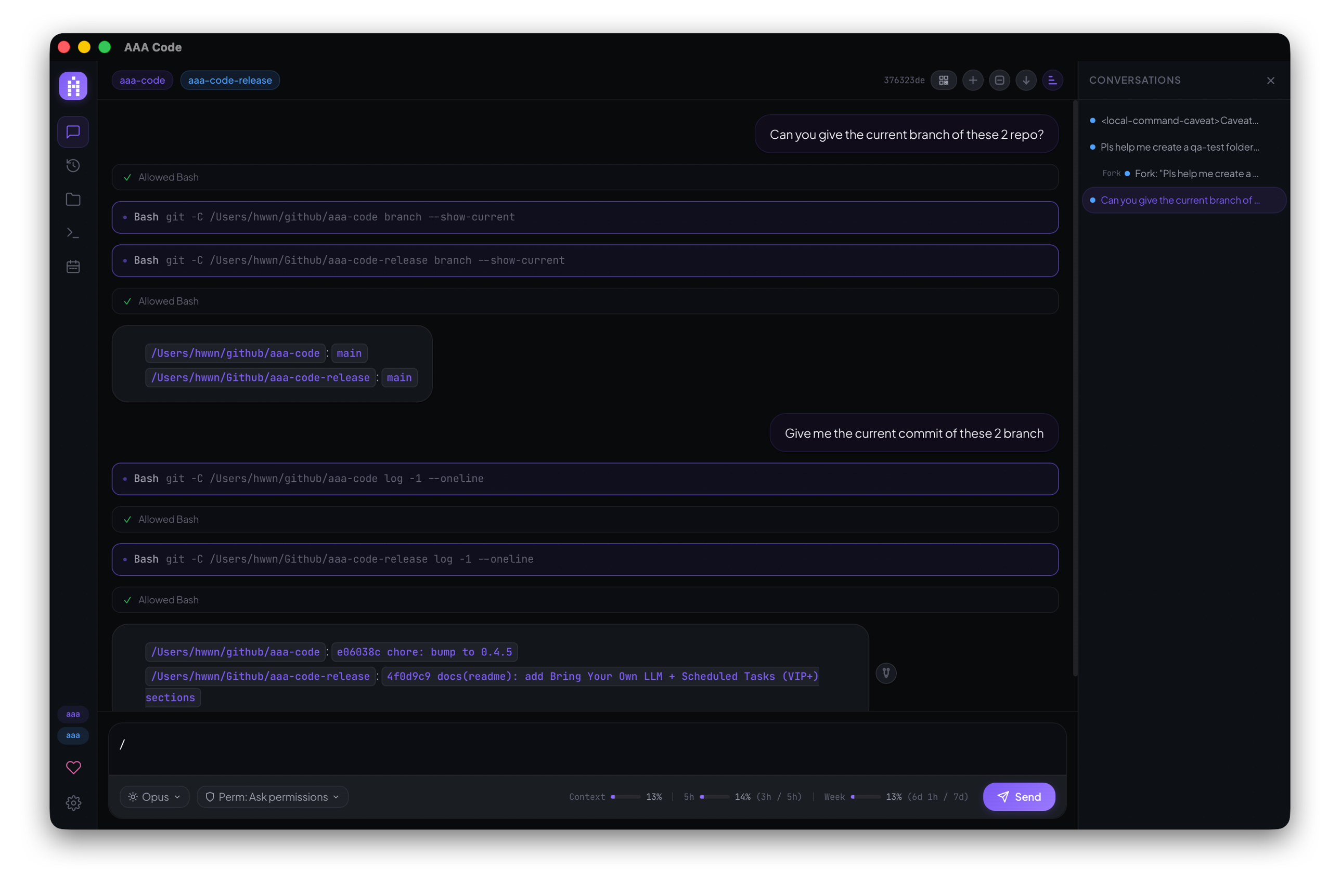 AAA Code — multi-workspace conversation