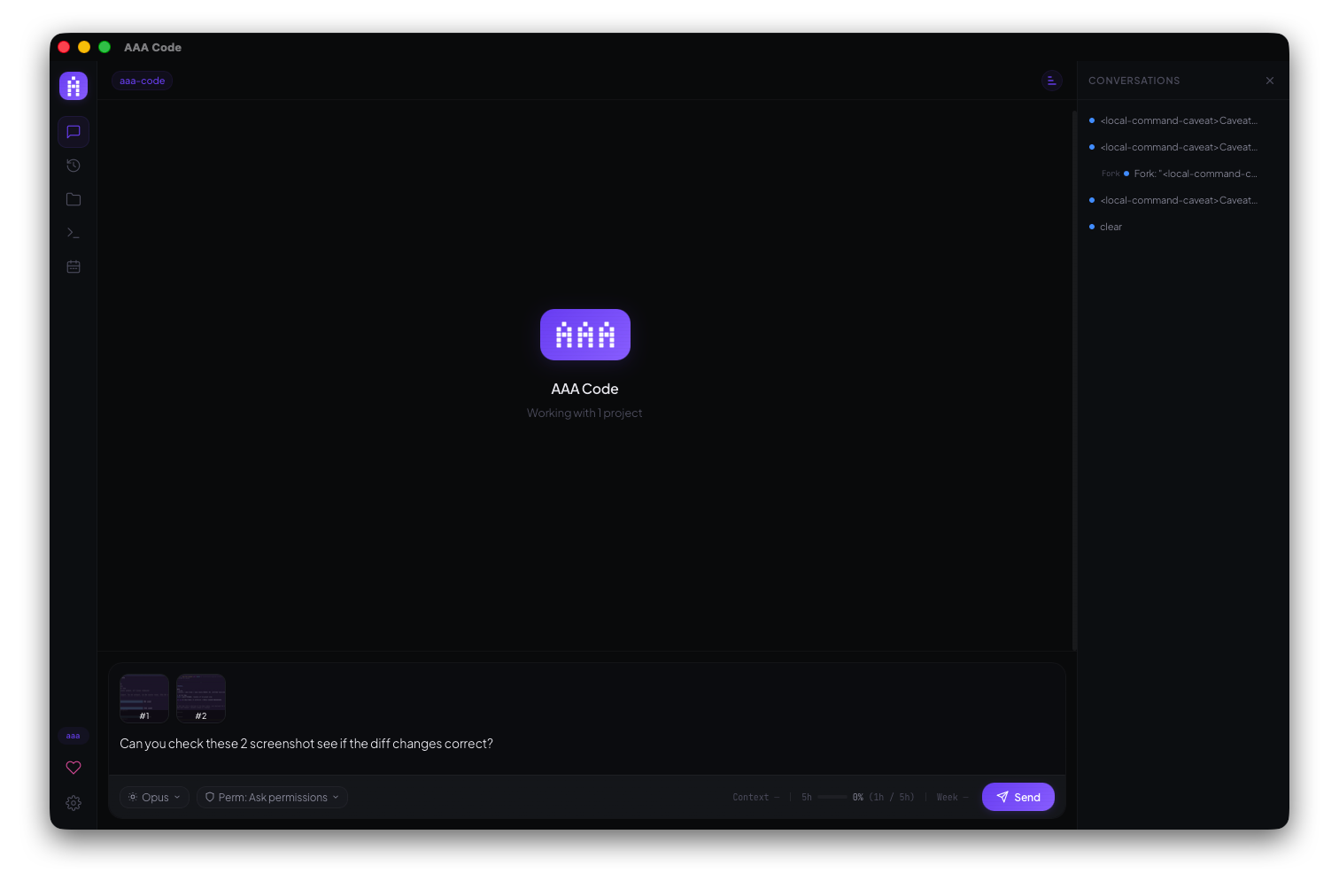Composer with two image thumbnails attached and a question about diffs