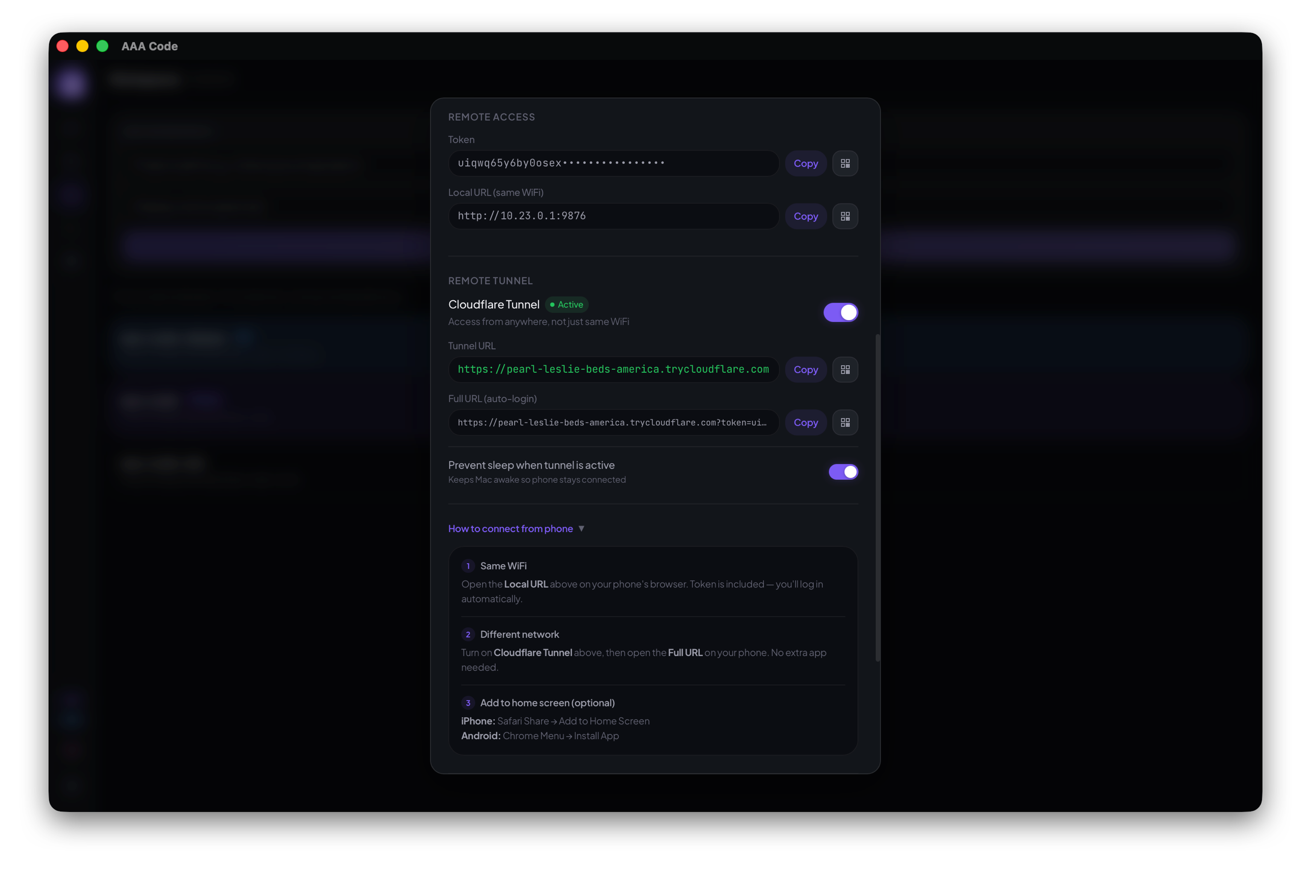 Remote access settings with Cloudflare tunnel