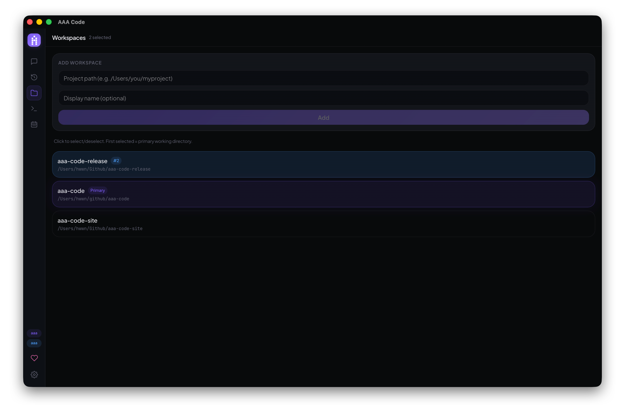 Multi-workspace selection panel